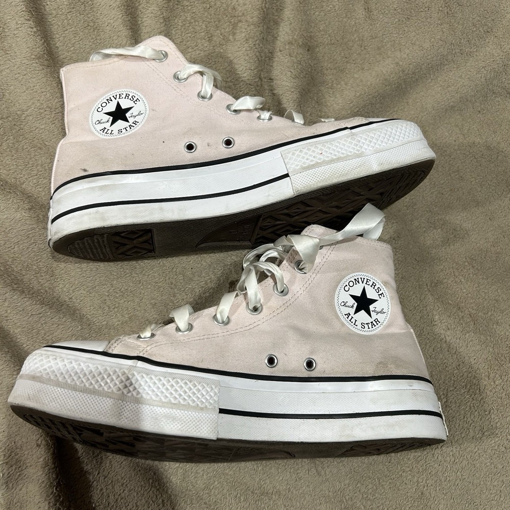Converse Chuck Taylor Platform High Top Women 10 Pink Satin Ribbon Laces A05135F